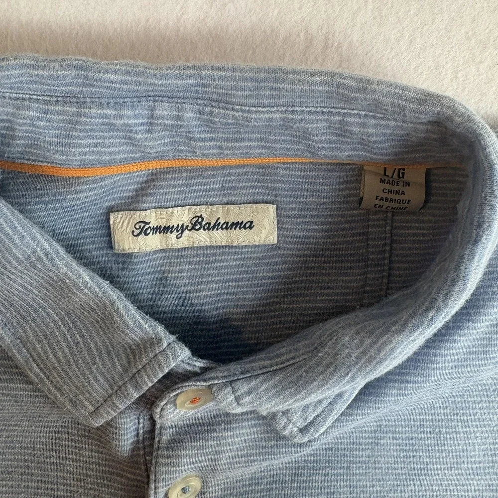 Tommy Bahama Polo Shirt Mens Large Golf Casual Cotton Blue Striped Short Sleeve